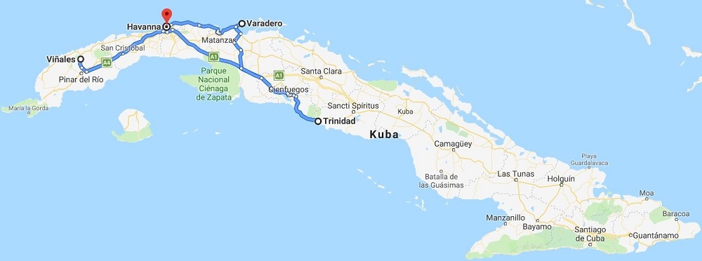 Kuba Reiseroute 